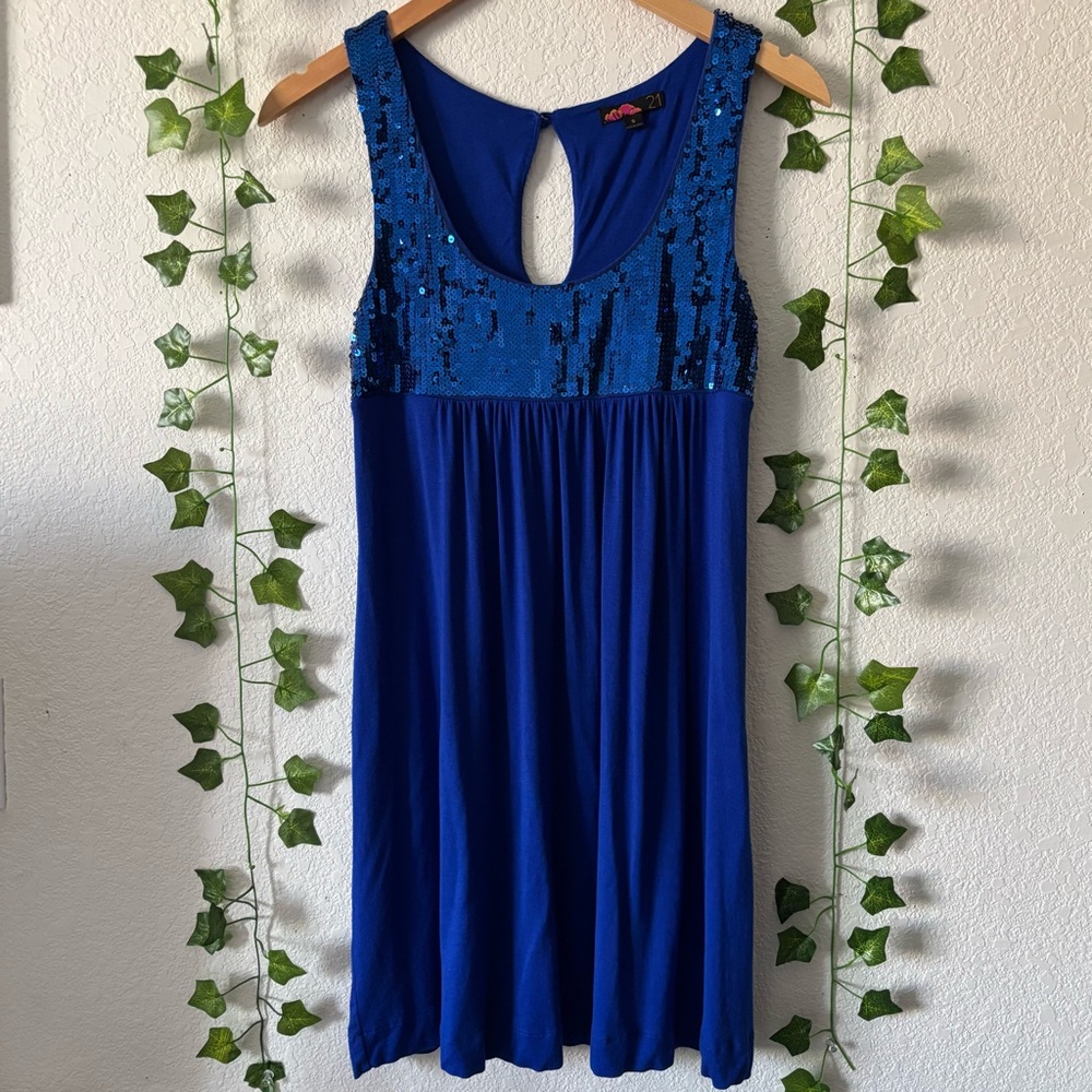 Forever 21 Women’s Bright Blue Sparkly Sequin Tank Mini Dress Size S